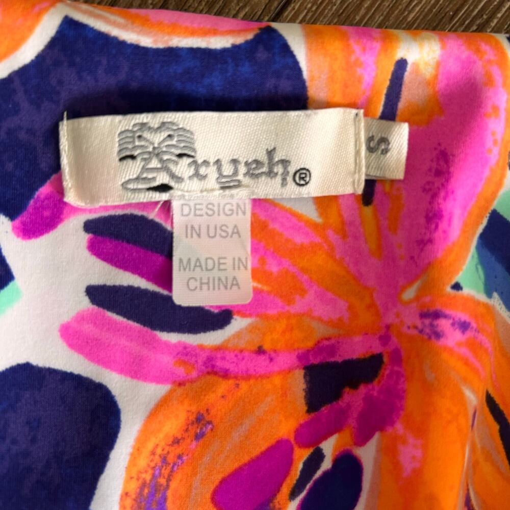 ARYEH Small Resort Dress Vibrant Floral Print - Made in USA Nylon-Spandex Blend - Picture 2 of 6
